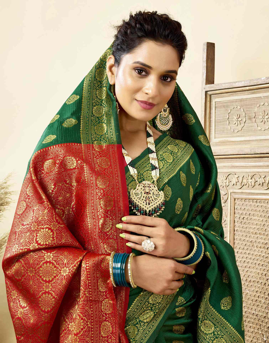 Dark Green Silk Woven Banarasi Saree