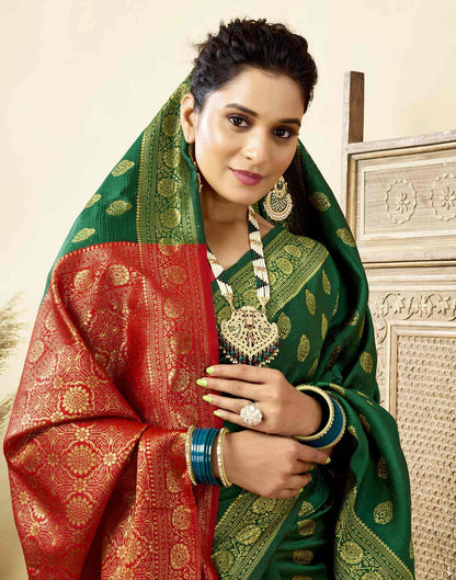 Dark Green Silk Woven Banarasi Saree