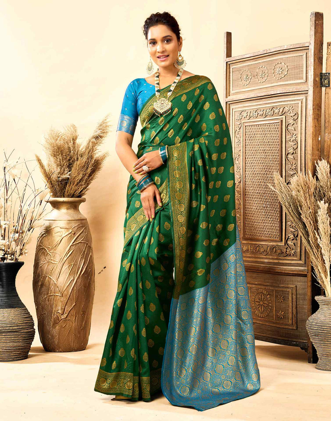 Dark Green Silk Woven Banarasi Saree