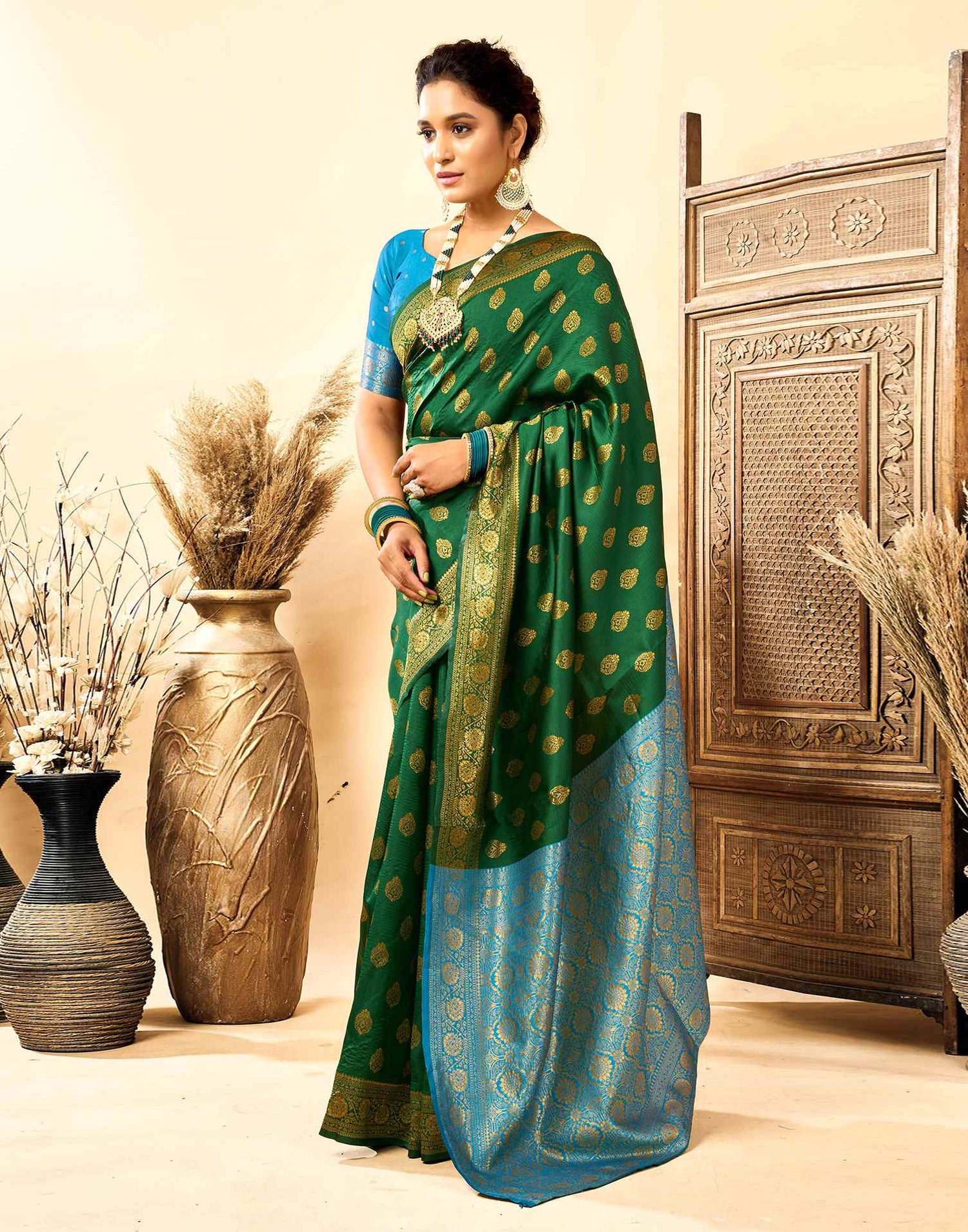 Dark Green Silk Woven Banarasi Saree