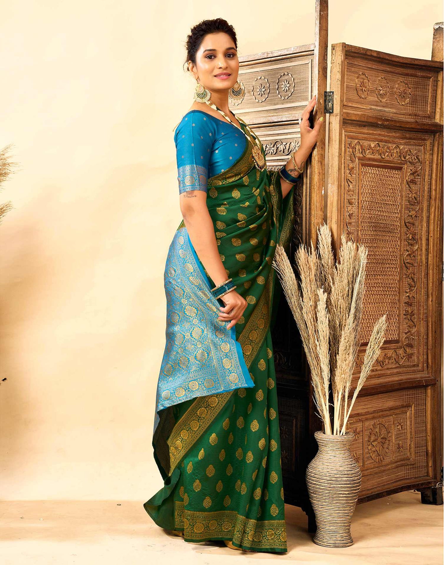 Dark Green Silk Woven Banarasi Saree
