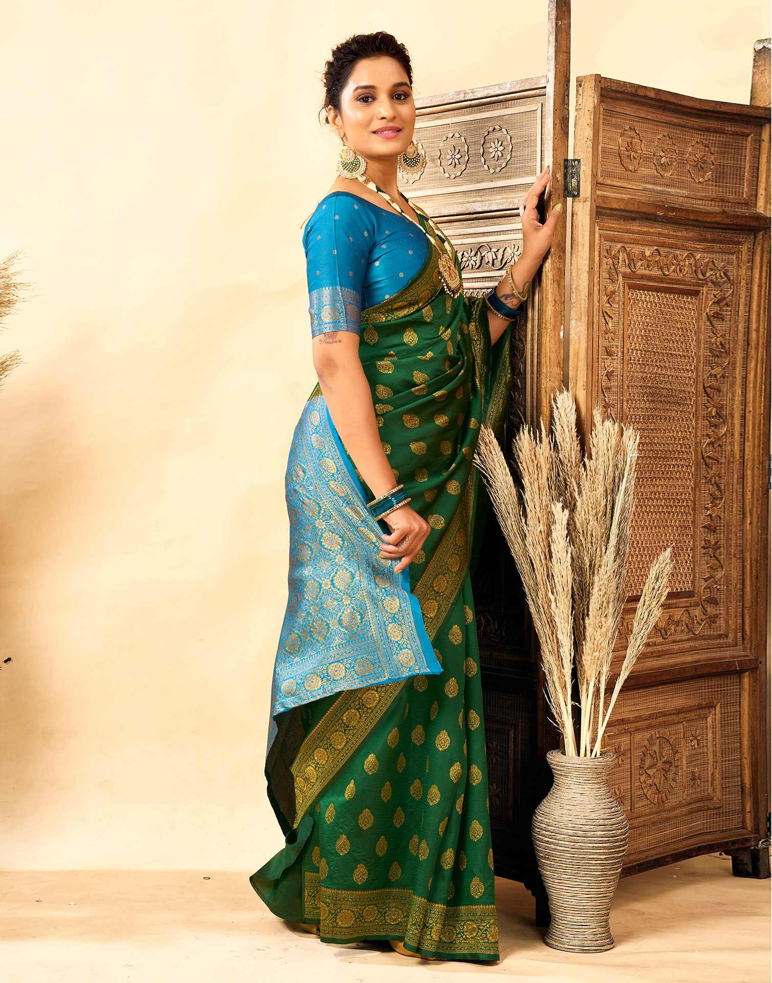 Dark Green Silk Woven Banarasi Saree