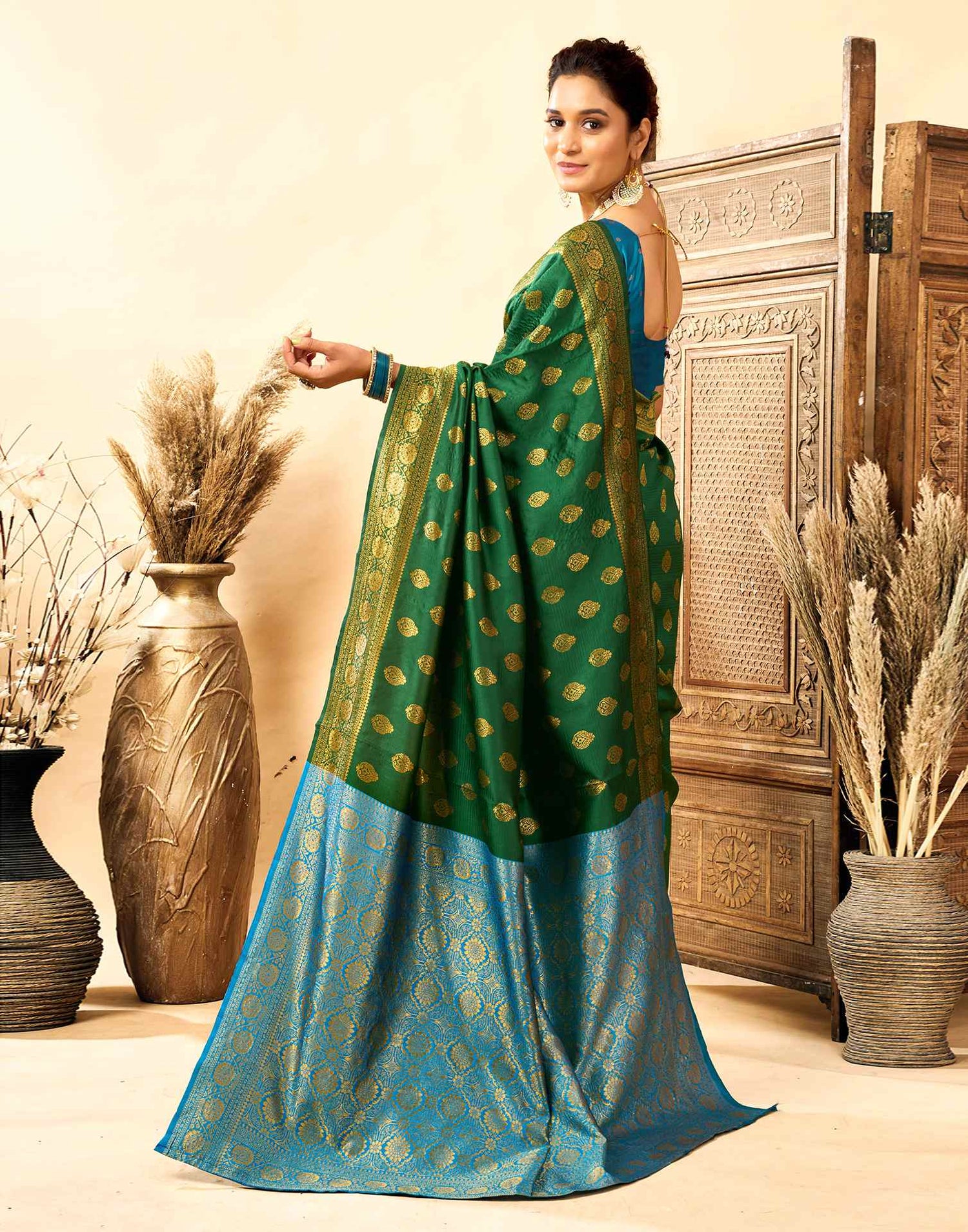 Dark Green Silk Woven Banarasi Saree