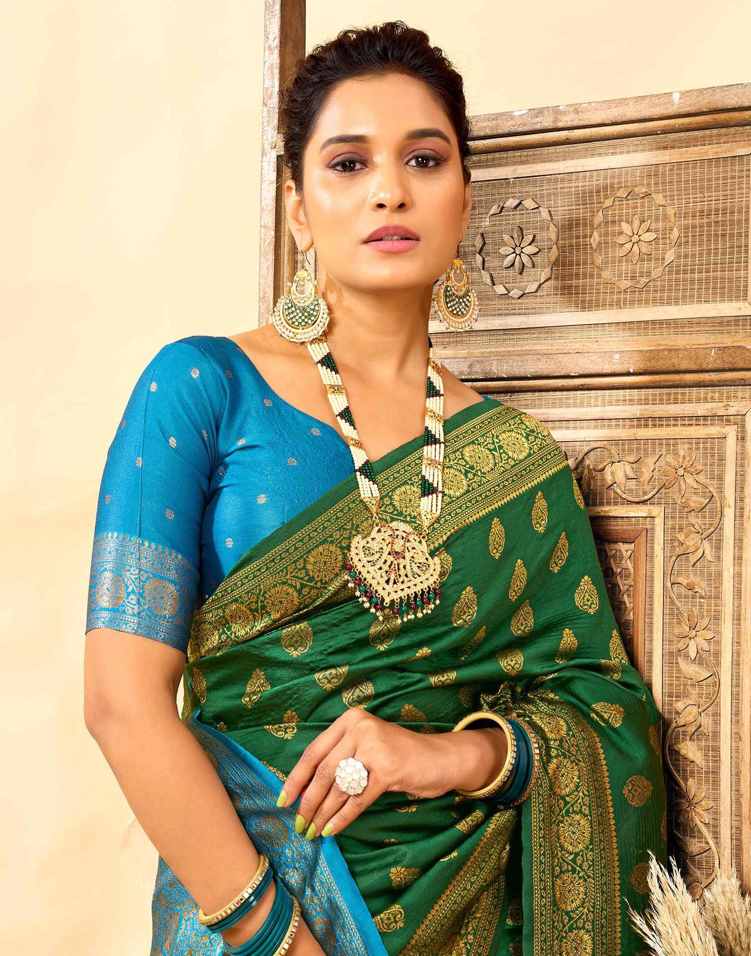 Dark Green Silk Woven Banarasi Saree