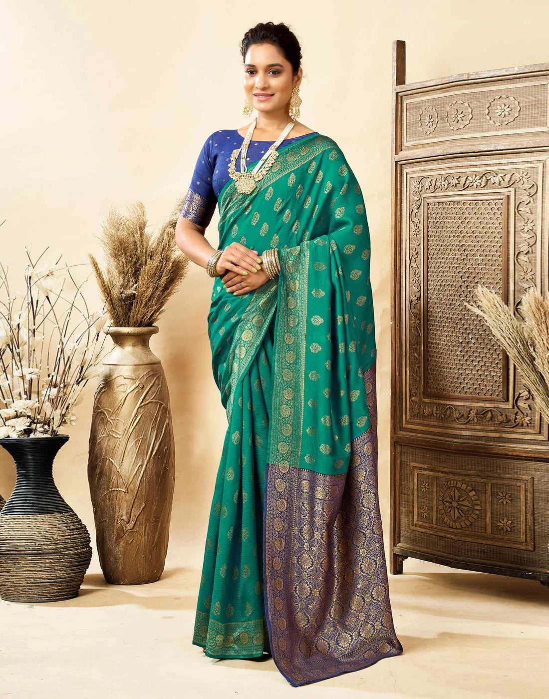 Teal Green Silk Woven Banarasi Saree