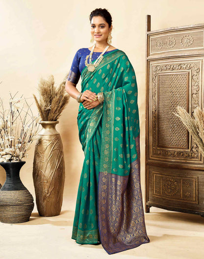 Teal Green Silk Woven Banarasi Saree