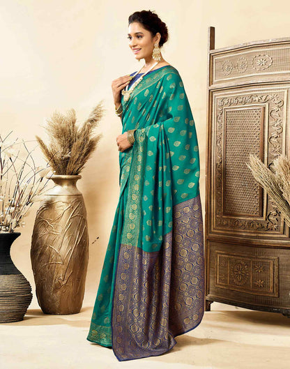 Teal Green Silk Woven Banarasi Saree