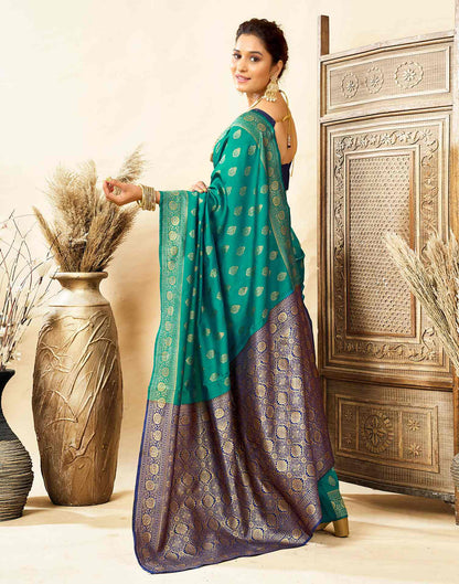Teal Green Silk Woven Banarasi Saree