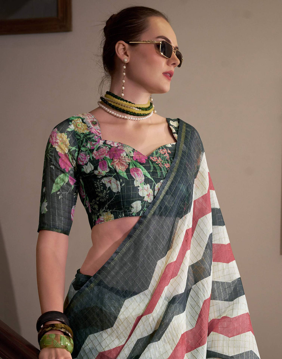 Pink Linen Printed Saree