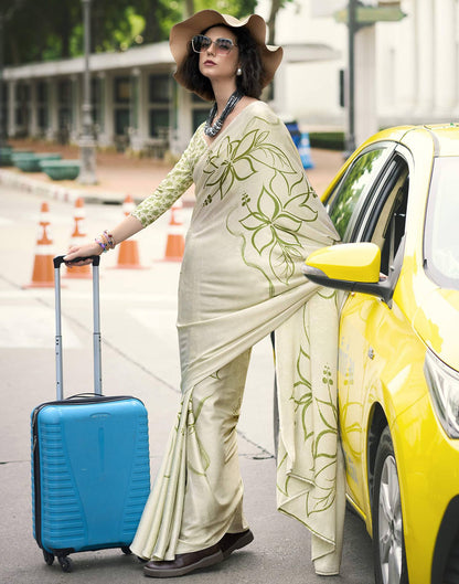 Off White Satin Floral Printed Saree