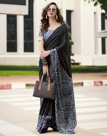 Black Satin Printed Saree