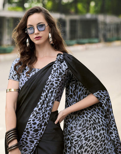 Black Satin Printed Saree
