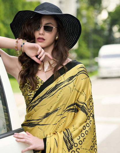 Yellow Satin Printed Saree