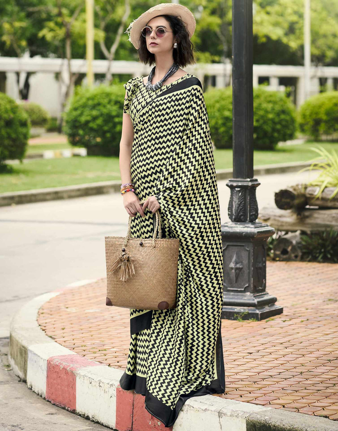 Black Satin Printed Saree