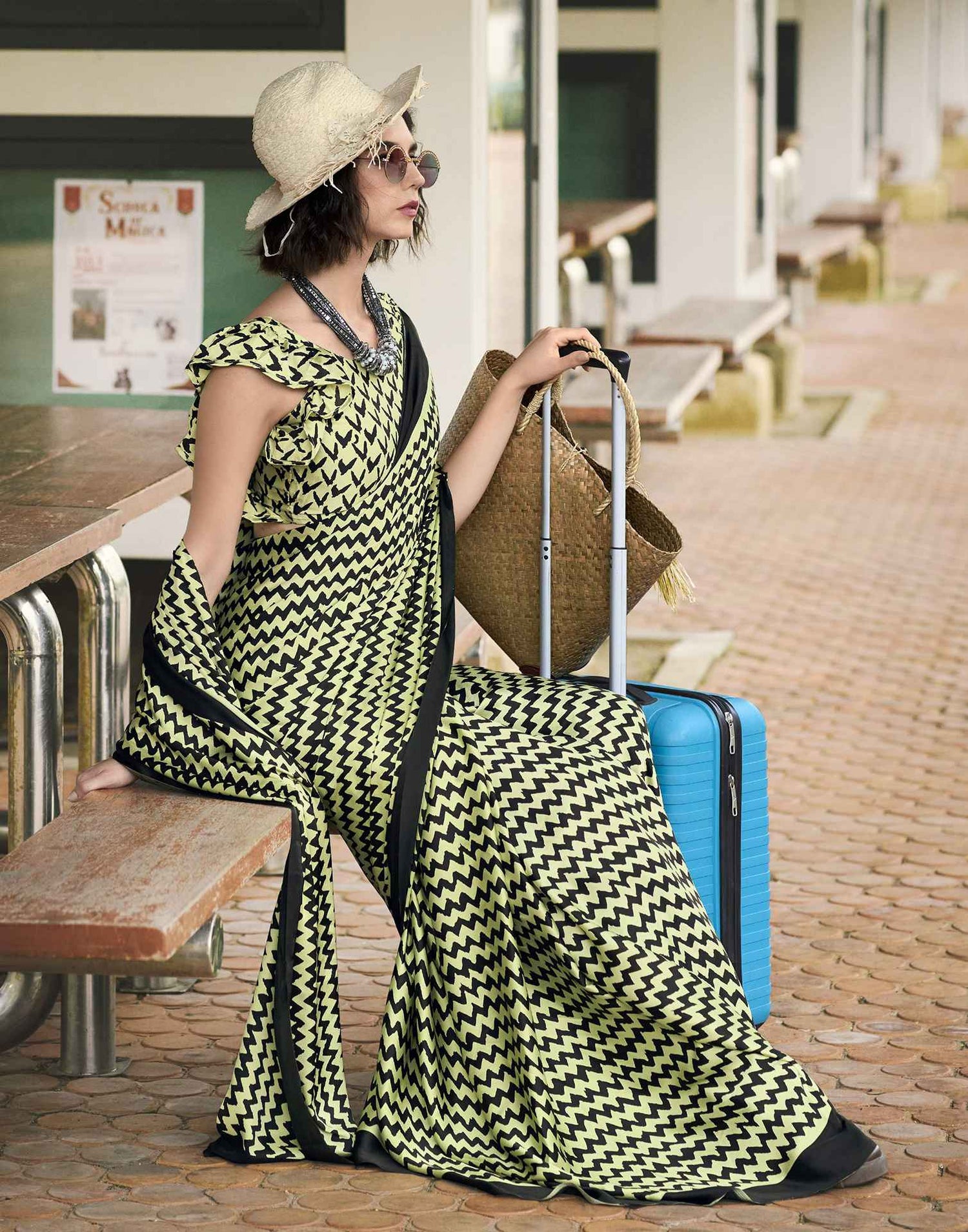 Black Satin Printed Saree