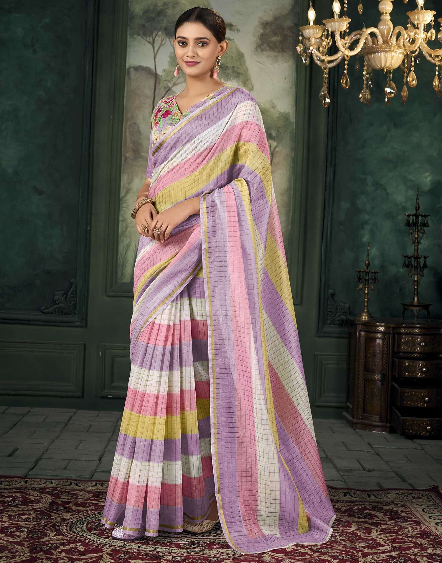 Multicoloured Chanderi Printed Saree