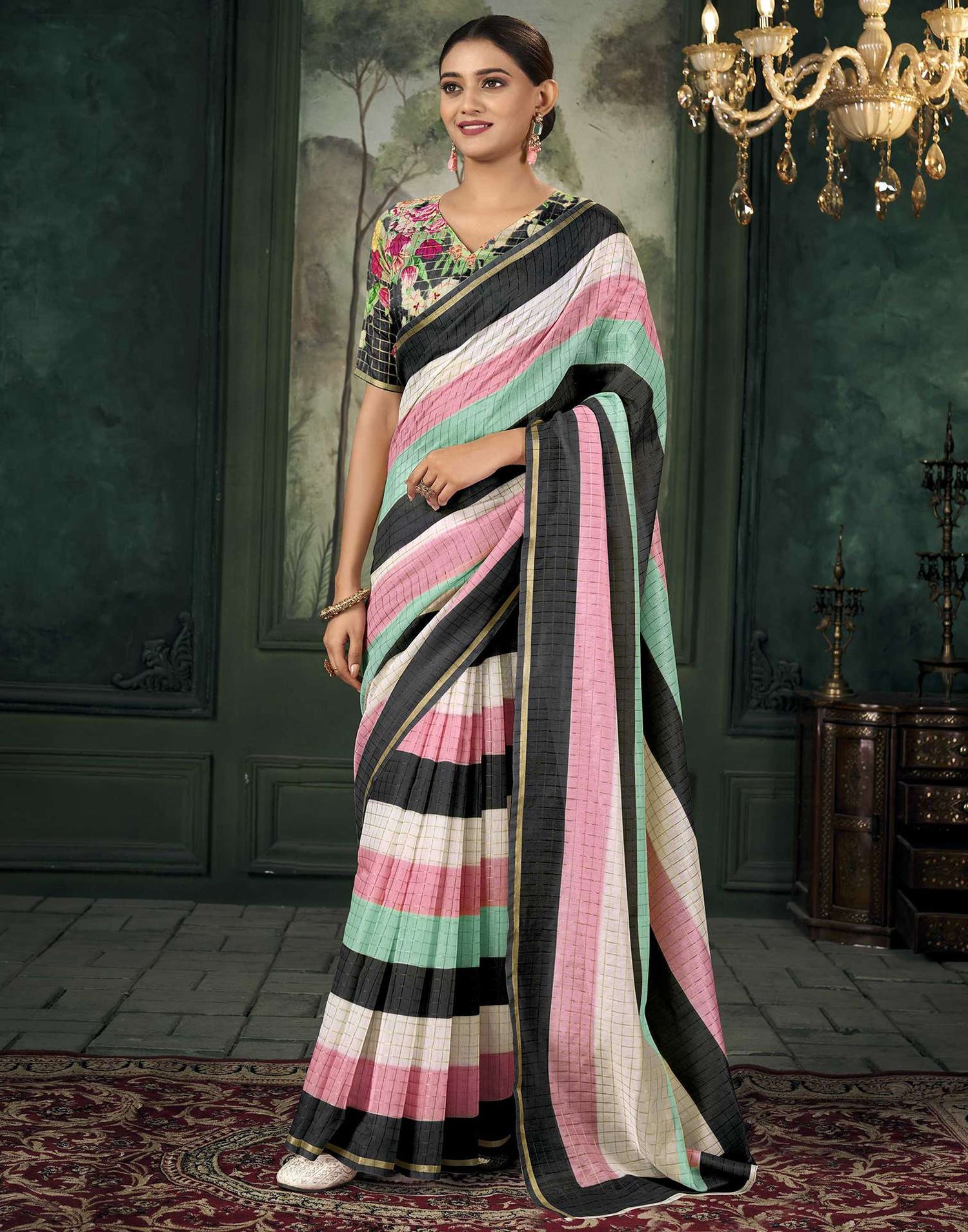 Multicoloured Chanderi Printed Saree
