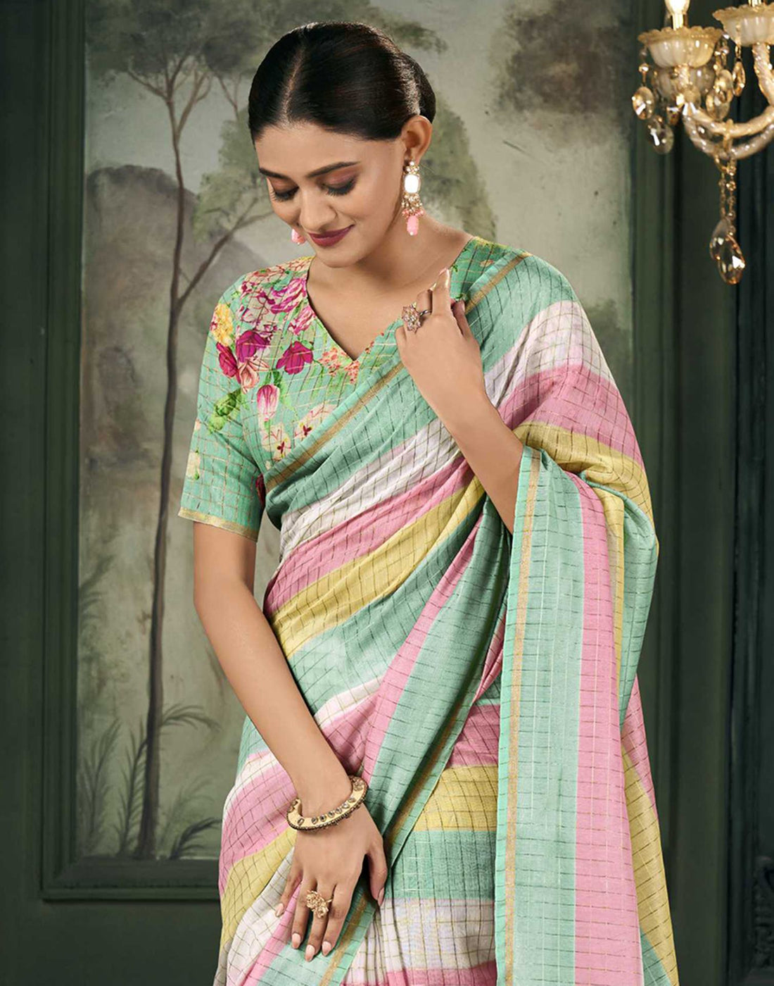 Multicoloured Chanderi Printed Saree