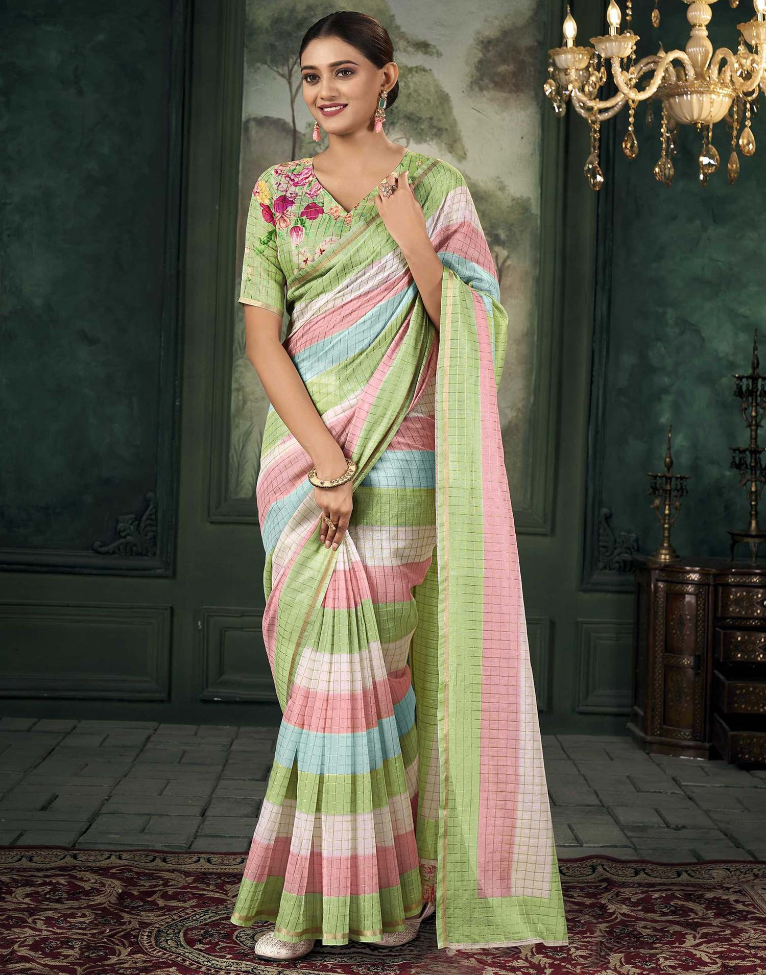 Multicoloured Chanderi Printed Saree