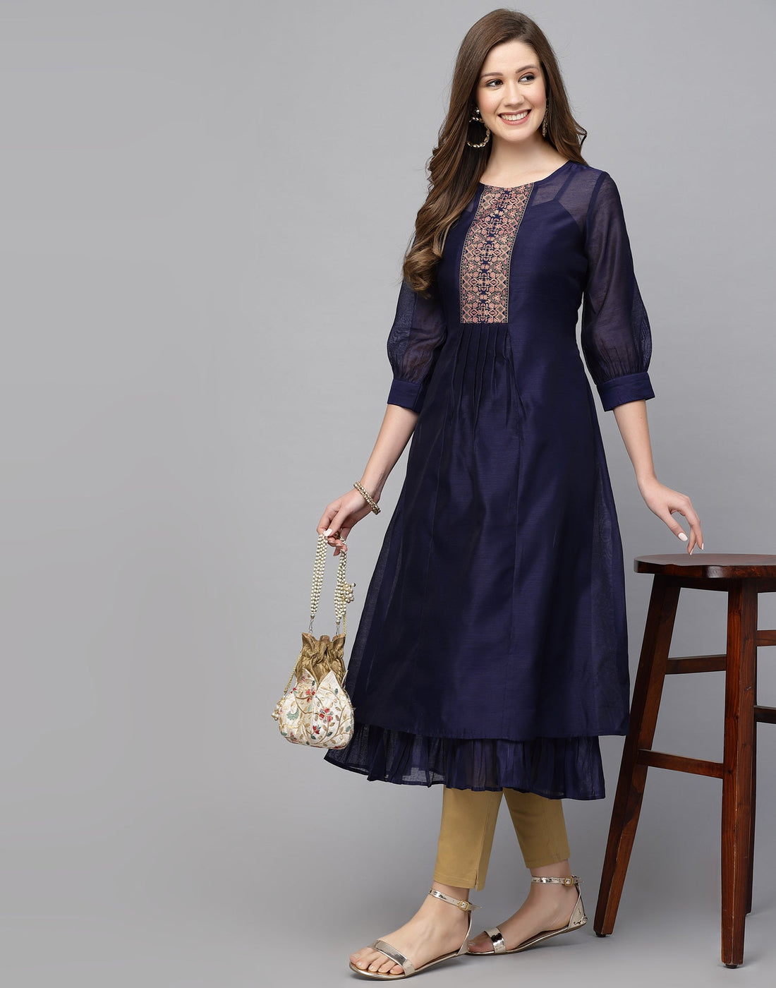 Navy Blue Printed Anarkali Kurti | Sudathi