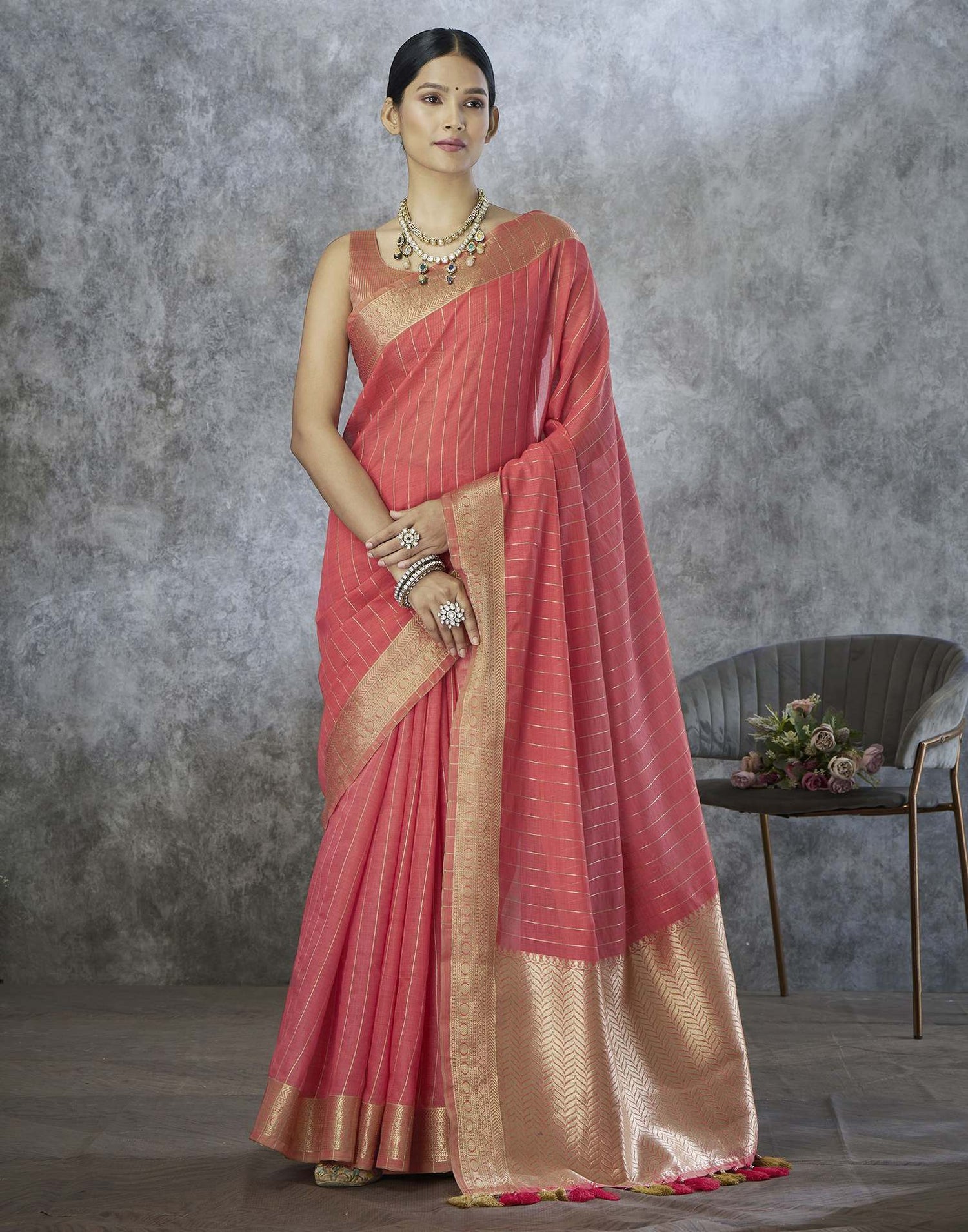 Pink Silk Woven Saree