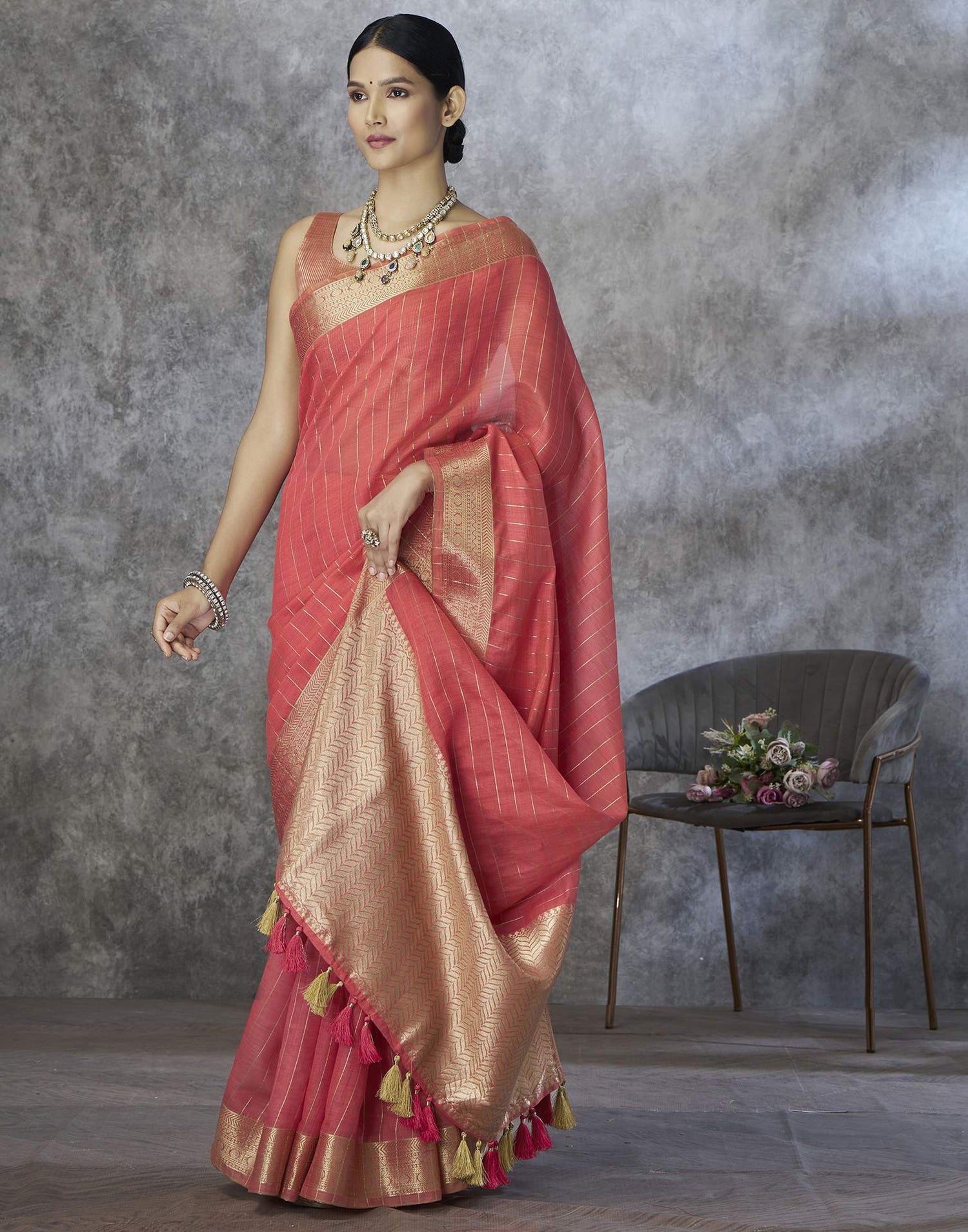 Pink Silk Woven Saree