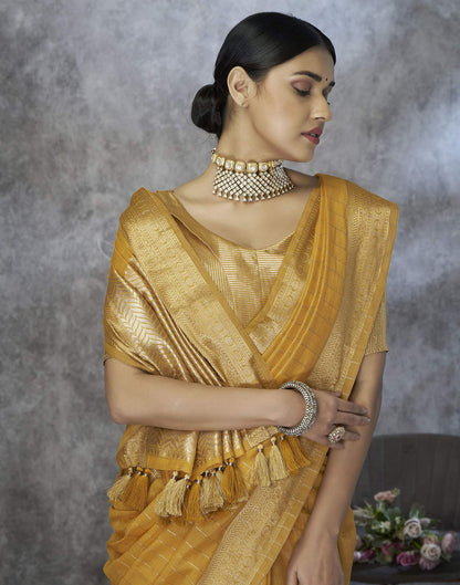 Mustard Silk Woven Saree