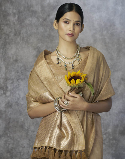 Beige Silk Woven Saree