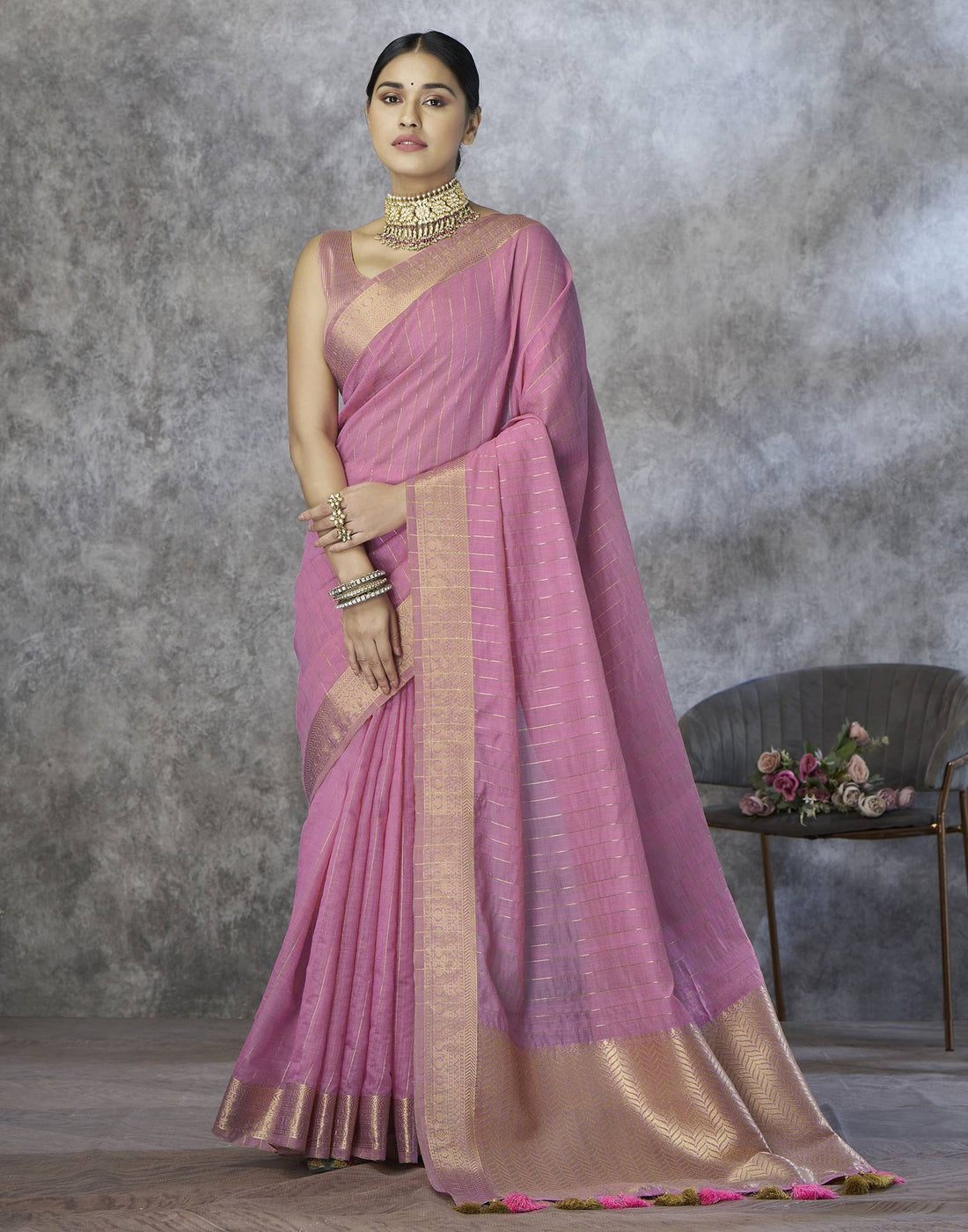 Light Pink Silk Woven Saree