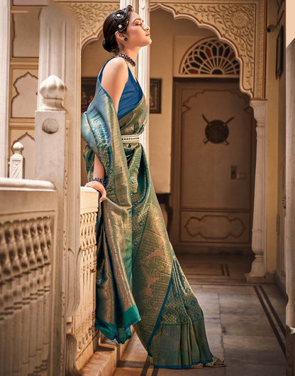 Rama Blue Silk Woven Kanjivaram Saree