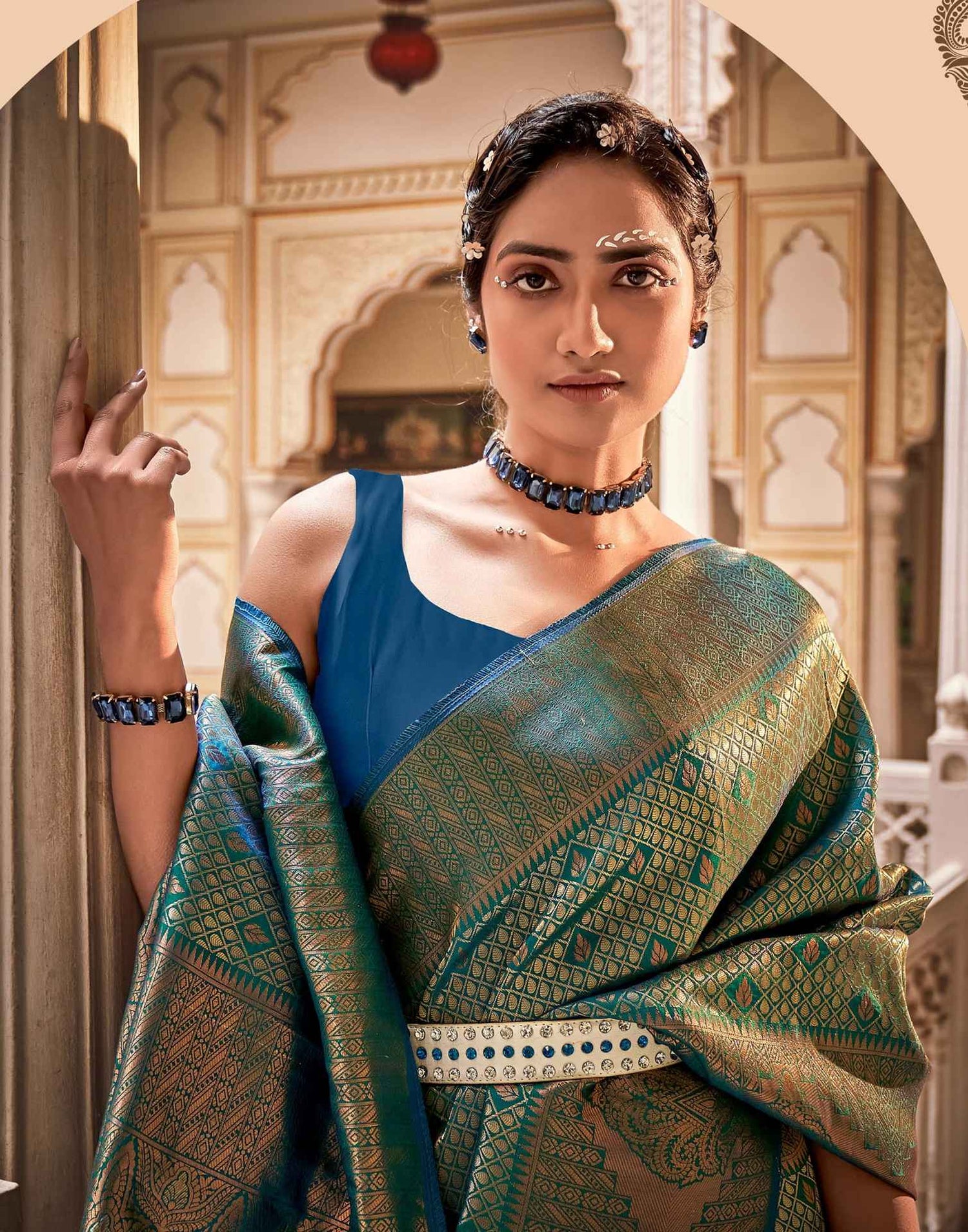 Rama Blue Silk Woven Kanjivaram Saree