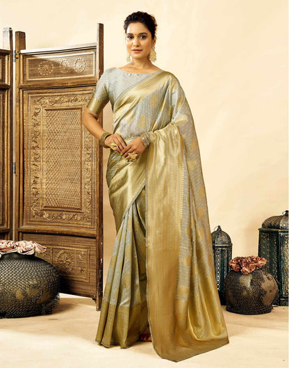 Grey Silk Woven Banarasi Saree