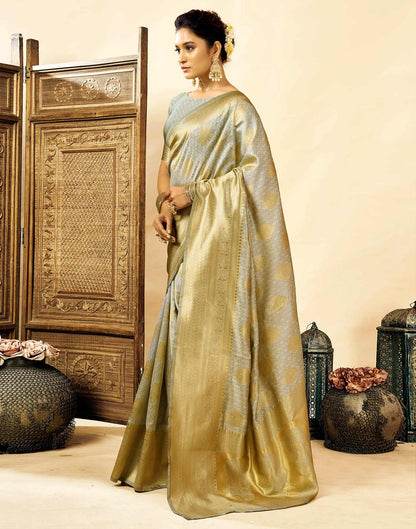 Grey Silk Woven Banarasi Saree