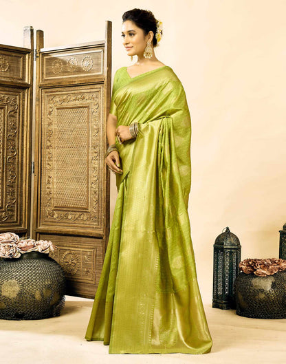 Parrot Green Silk Woven Banarasi Saree