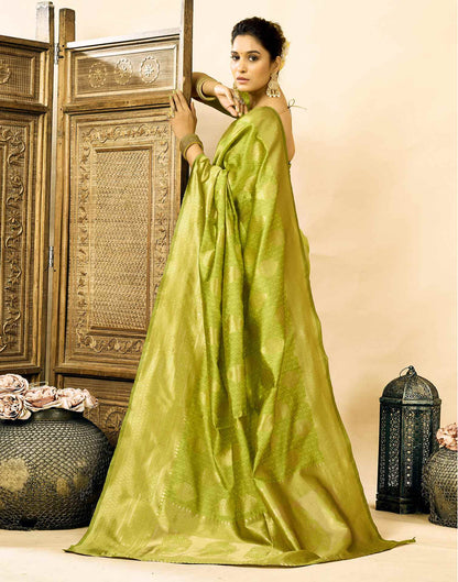 Parrot Green Silk Woven Banarasi Saree