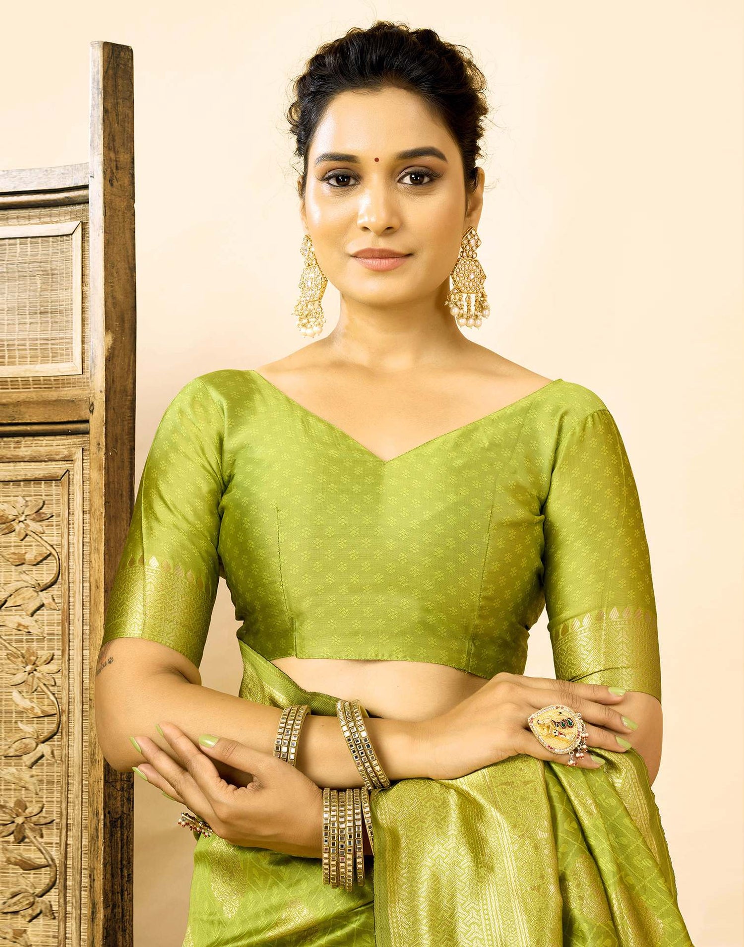 Parrot Green Silk Woven Banarasi Saree