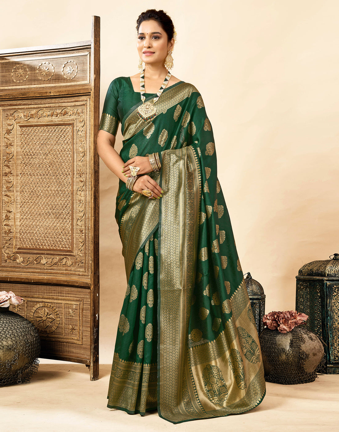 Dark Green Silk Woven Banarasi Saree