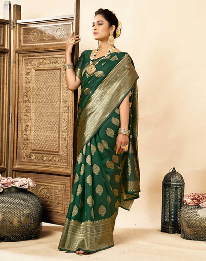 Dark Green Silk Woven Banarasi Saree