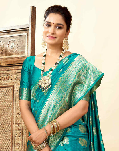 Teal Green Silk Woven Banarasi Saree