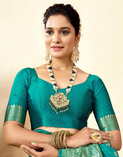Teal Green Silk Woven Banarasi Saree