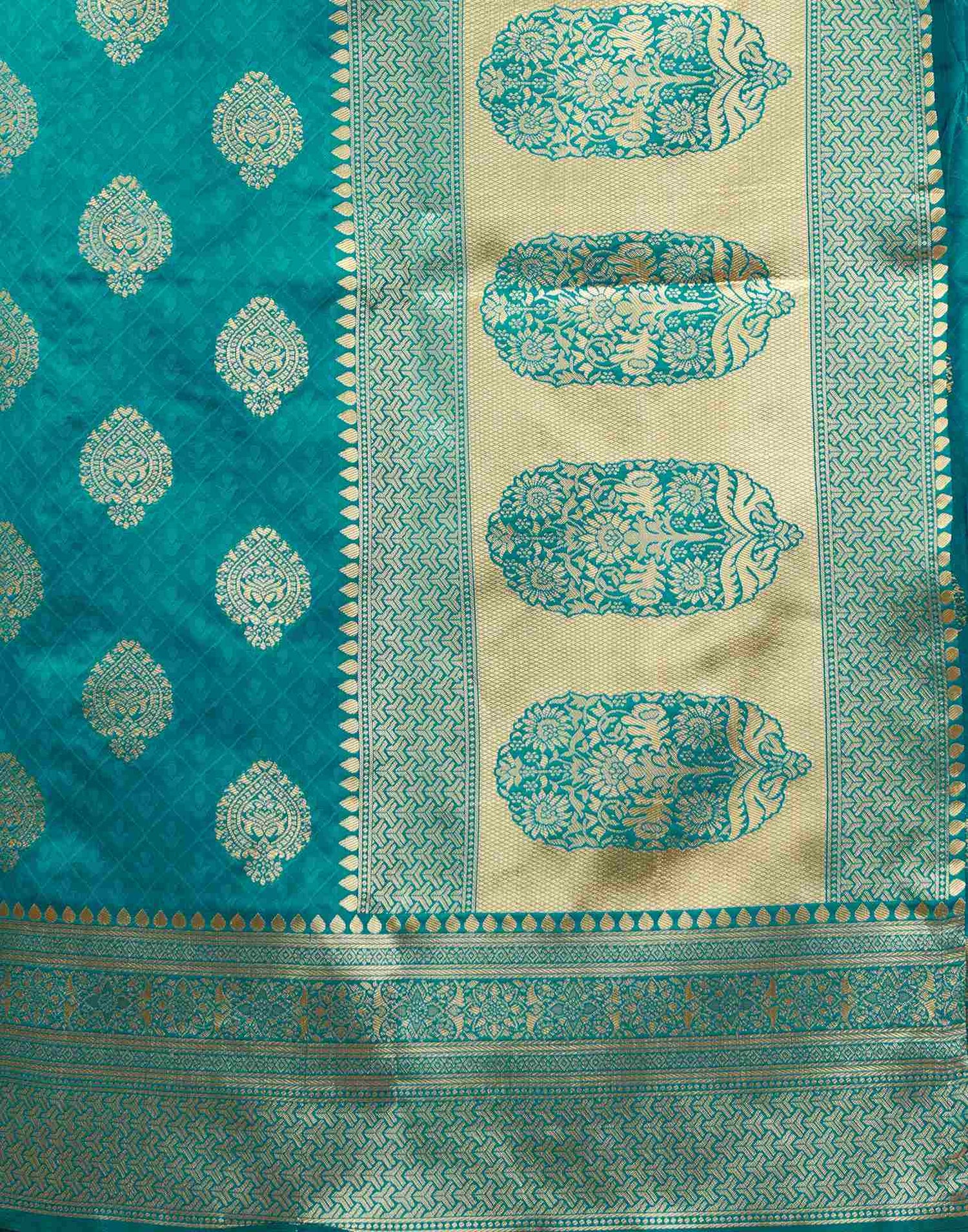 Teal Green Silk Woven Banarasi Saree