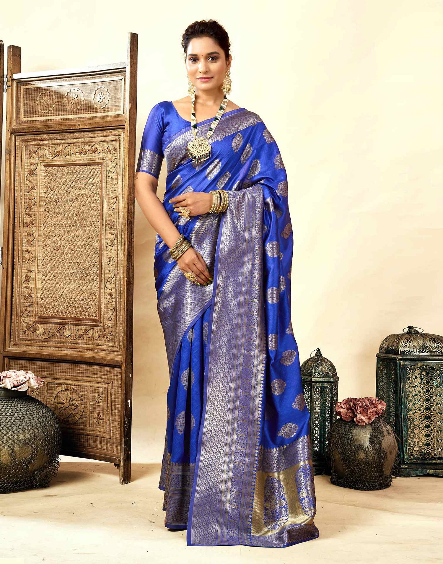 Dark Blue Silk Woven Banarasi Saree