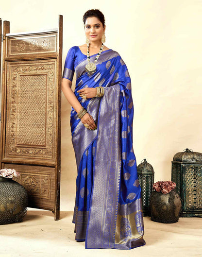 Dark Blue Silk Woven Banarasi Saree