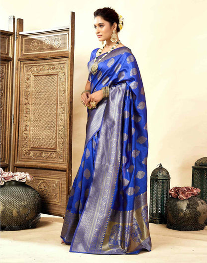 Dark Blue Silk Woven Banarasi Saree