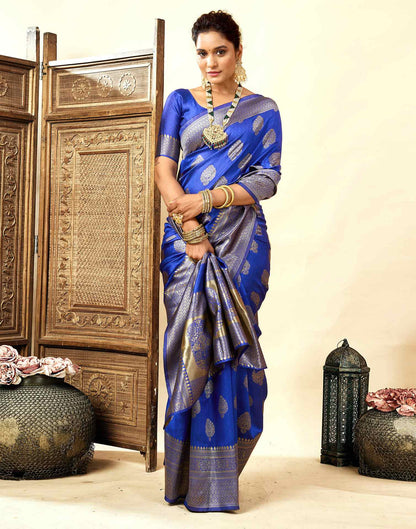 Dark Blue Silk Woven Banarasi Saree