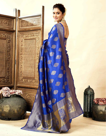 Dark Blue Silk Woven Banarasi Saree