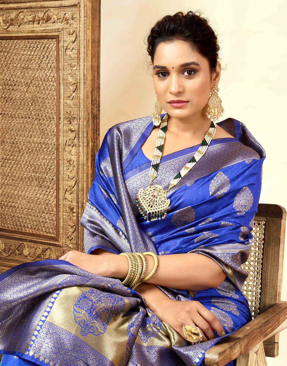 Dark Blue Silk Woven Banarasi Saree