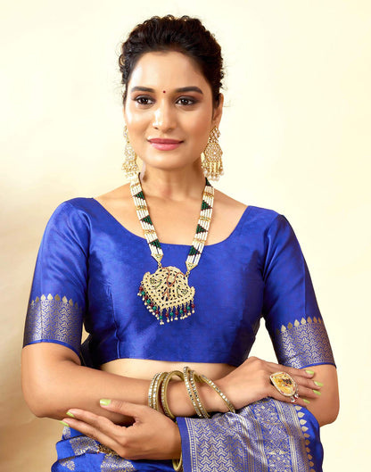 Dark Blue Silk Woven Banarasi Saree