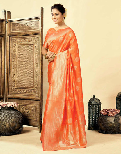 Orange Silk Woven Banarasi Saree