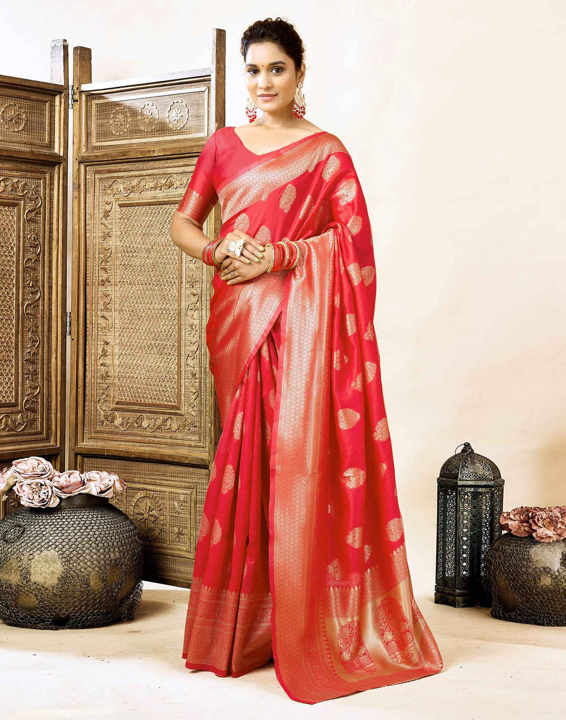 Red Silk Woven Banarasi Saree
